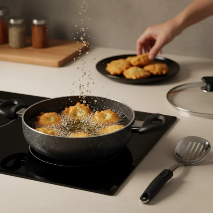 Deep Kadai with Glass Lid – Non-Stick 5-Layer Coating, Induction Base, 24–26 cm Sizes