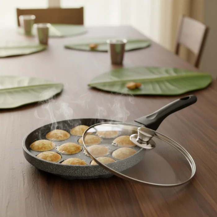 Non-Stick Appam Patra with Glass Lid & 12 Cavities - Image 2