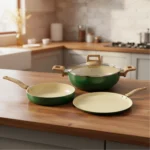 4 PC Non-Stick Ceramic Cookware Gift Set – Deep Kadai, Frypan & Dosa Tawa with Glass Lids, Induction & Gas Compatible - Image 2