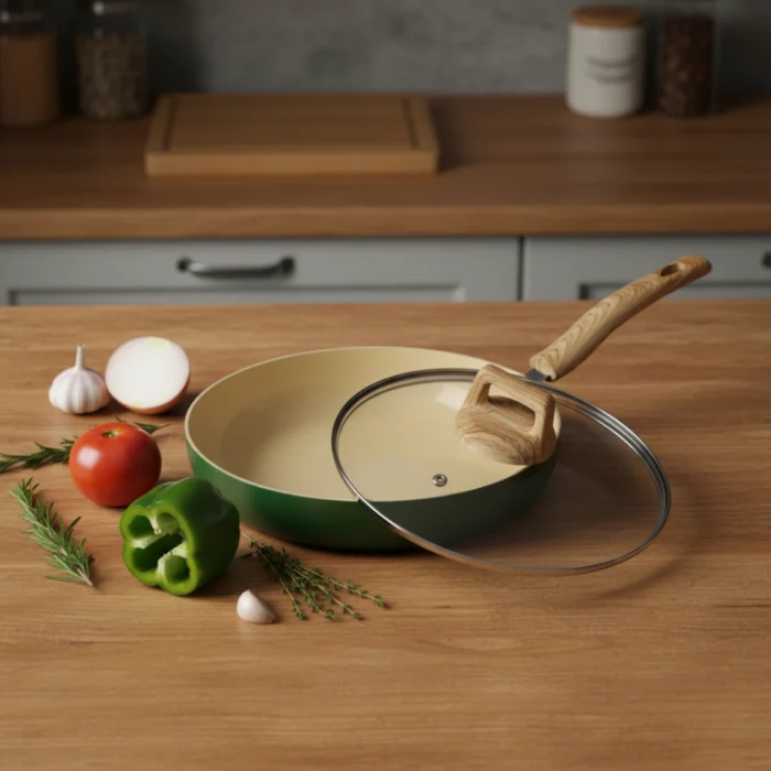 Ceramic Frypan with Glass Lid, PFOA & PFA Free, Induction base, 3 mm Thick, Eco-Friendly Cookware  (22/24/26 cm) - Image 3